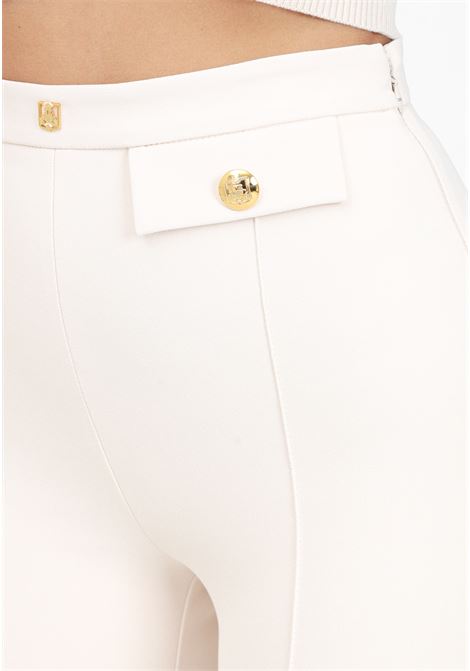 Women's butter palazzo trousers in stretch crêpe with logo rivet ELISABETTA FRANCHI | PA02546E2193